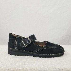 Minibel black leather shoes with white stitch